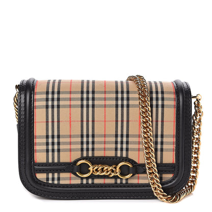 Burberry Smooth Calfskin 1983 Knight Check Link Shoulder Bag Black 1 of 9