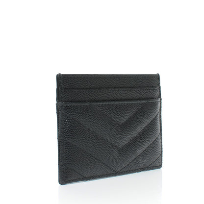 Saint Laurent Grain De Poudre Matelasse Chevron Monogram Credit Card Case Black 3 of 7
