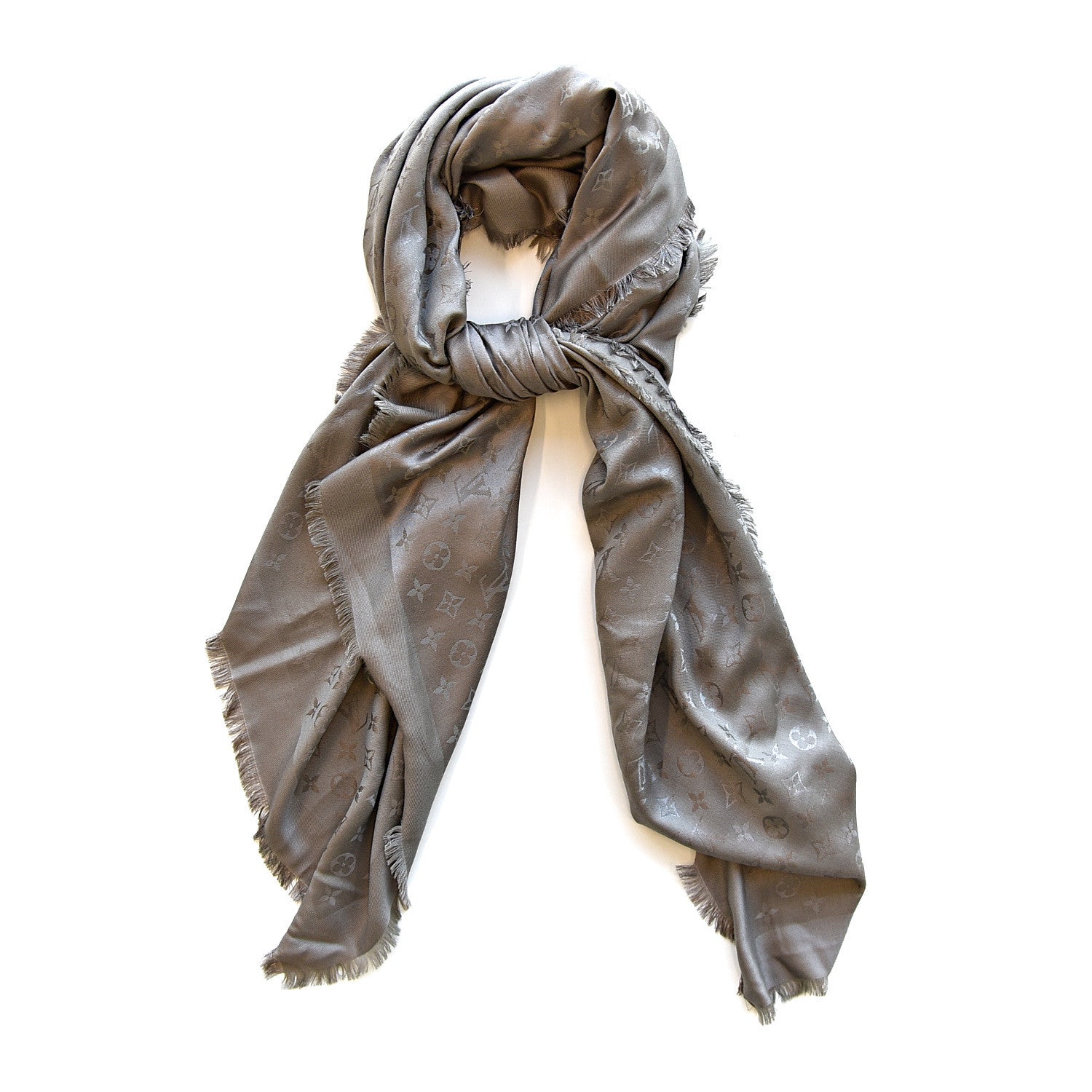 Louis Vuitton Silk Wool Monogram Shawl Beige 1 of 5
