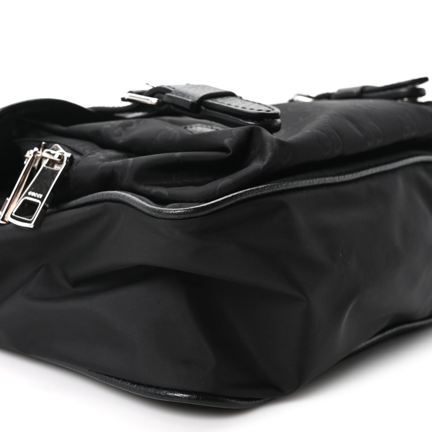 Nylon Monogram Double Buckle Flap Messenger Bag Black