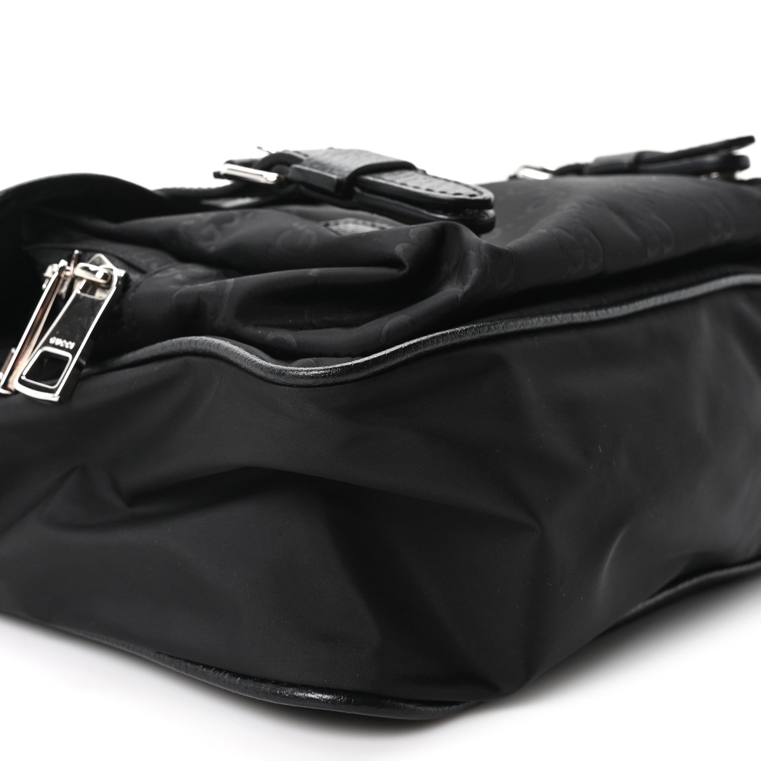 Gucci Nylon Monogram Double Buckle Flap Messenger Bag Black 9 of 10
