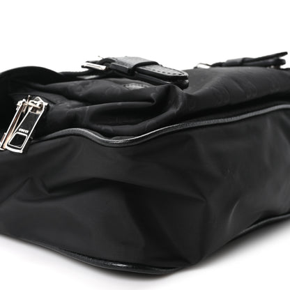 Gucci Nylon Monogram Double Buckle Flap Messenger Bag Black 9 of 10