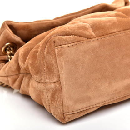 Saint Laurent Suede Calfskin Quilted Small Loulou Puffer Monogram Chain Satchel Cinnamon 6 of 9