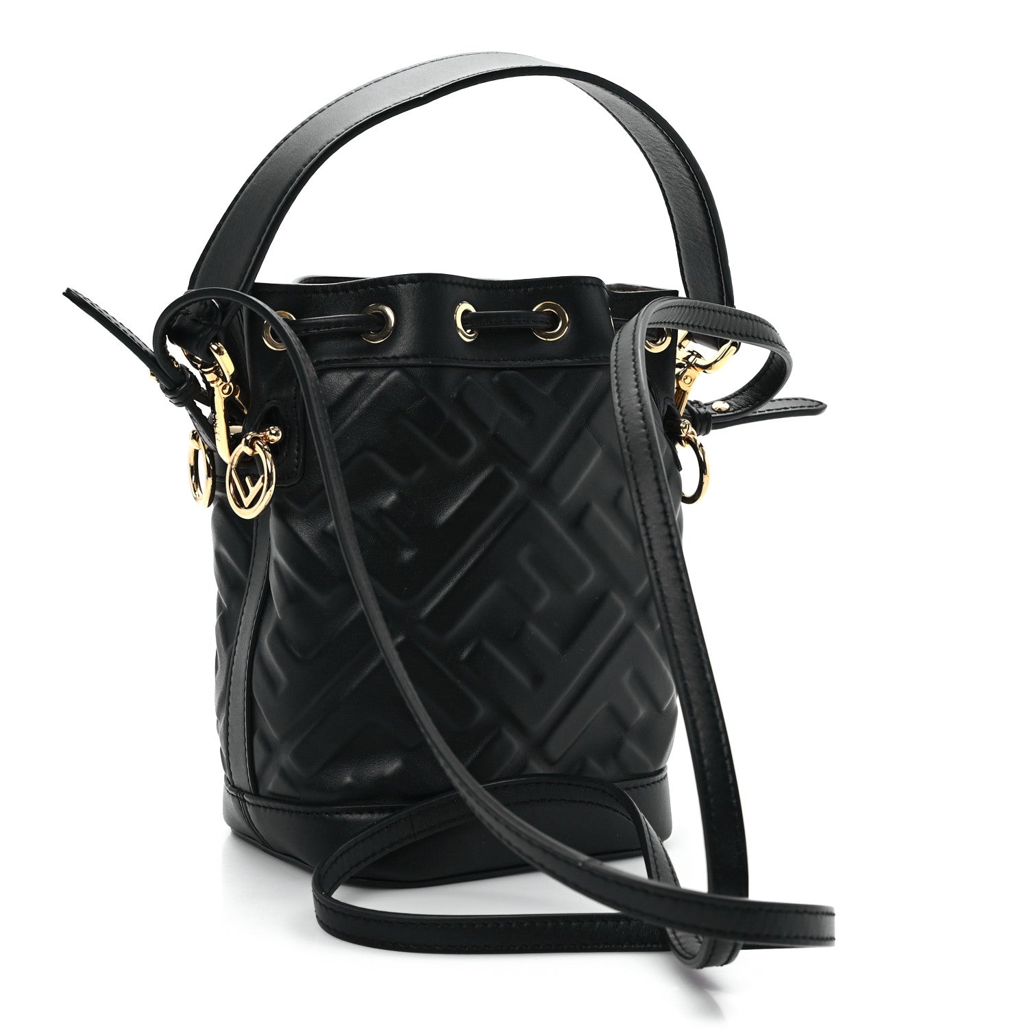Fendi Vitello Liberty F is Fendi FF 1974 Embossed Mini Mon Tresor Bucket Bag Black 3 of 11