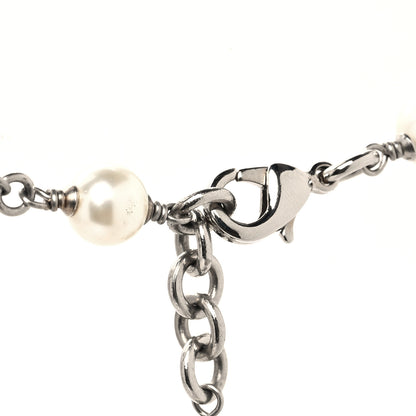 Chanel Graduated Pearl Crystal CC Long Necklace Silver 4 of 5