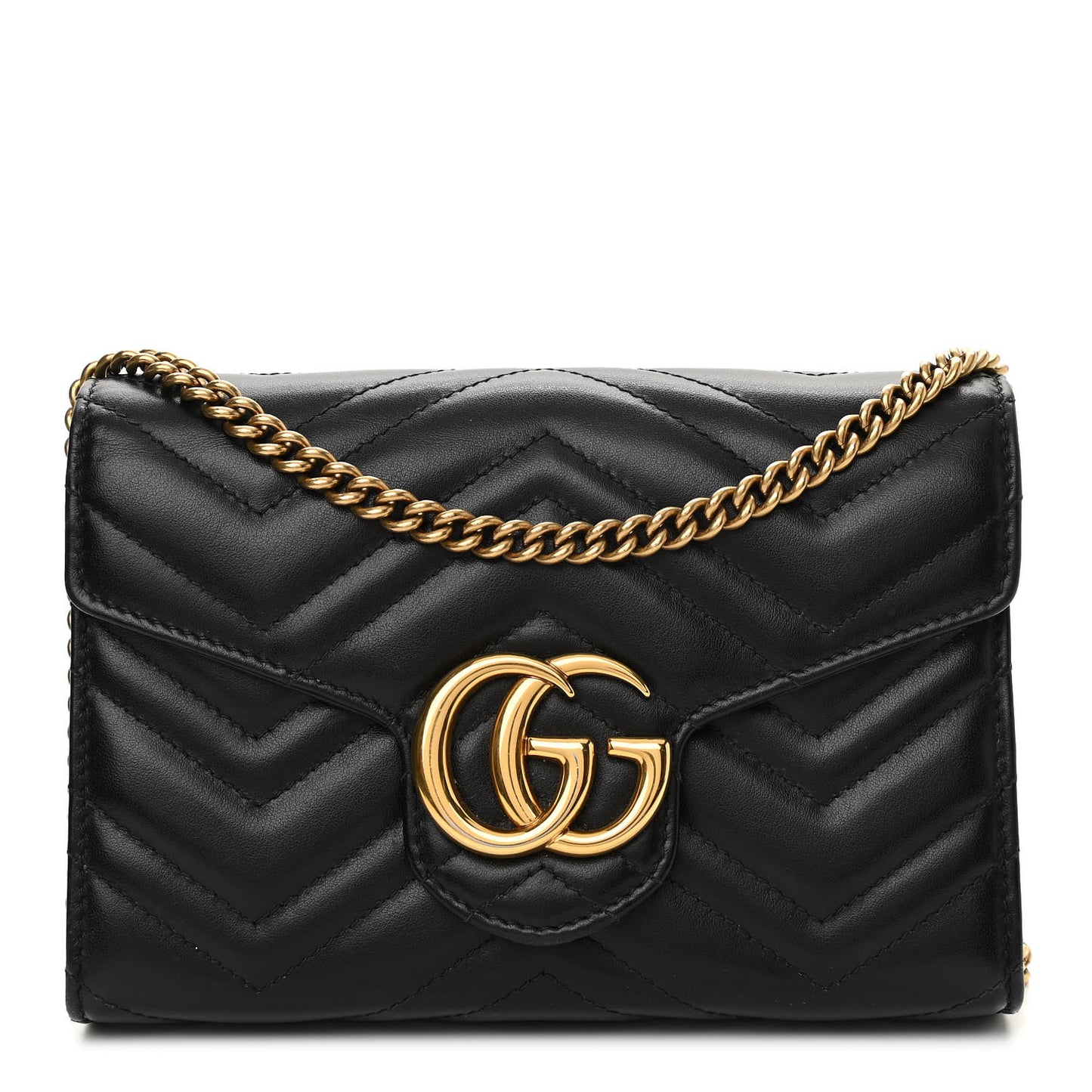 Calfskin Matelasse GG Marmont Chain Wallet Black