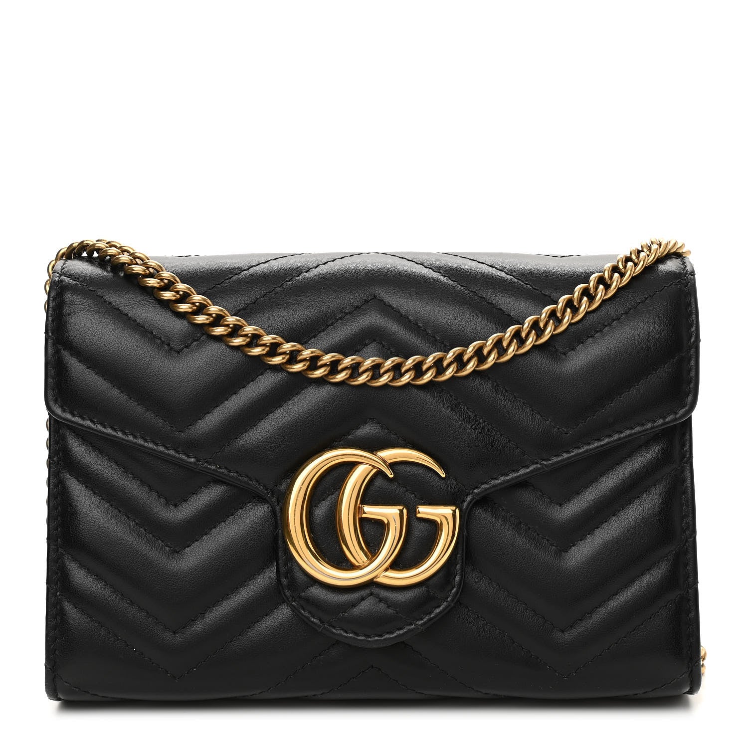 Gucci Calfskin Matelasse GG Marmont Chain Wallet Black 1 of 13