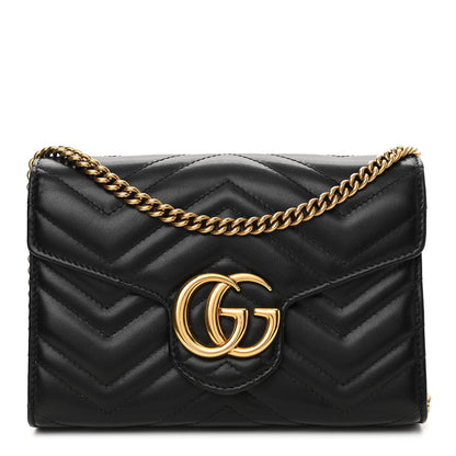 Gucci Calfskin Matelasse GG Marmont Chain Wallet Black 1 of 13