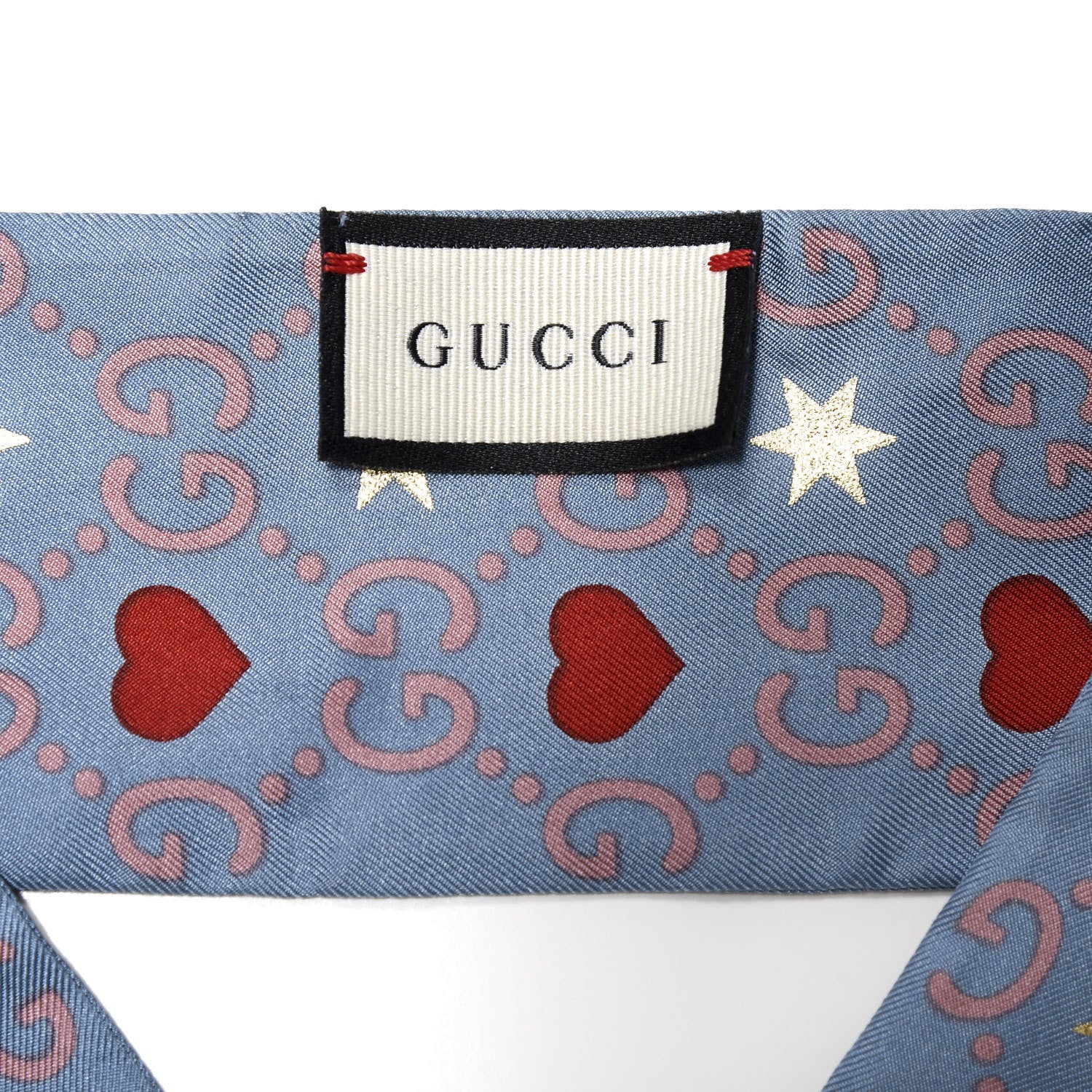 Gucci Silk Heart and Star Print Neck Bow Scarf Blue 2 of 3