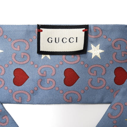 Gucci Silk Heart and Star Print Neck Bow Scarf Blue 2 of 3