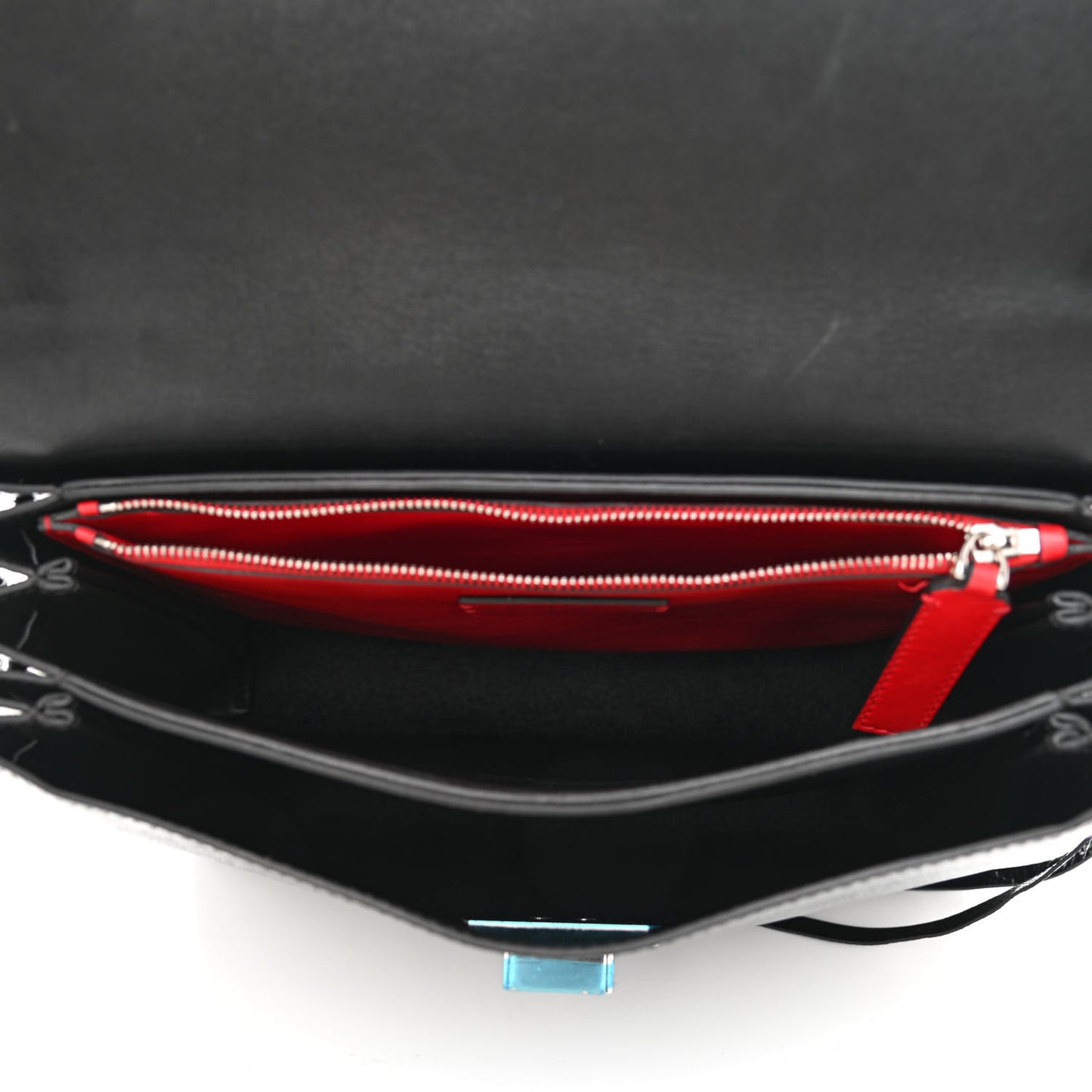 Textured Patent Calfskin Medium Vring Shoulder Bag Black