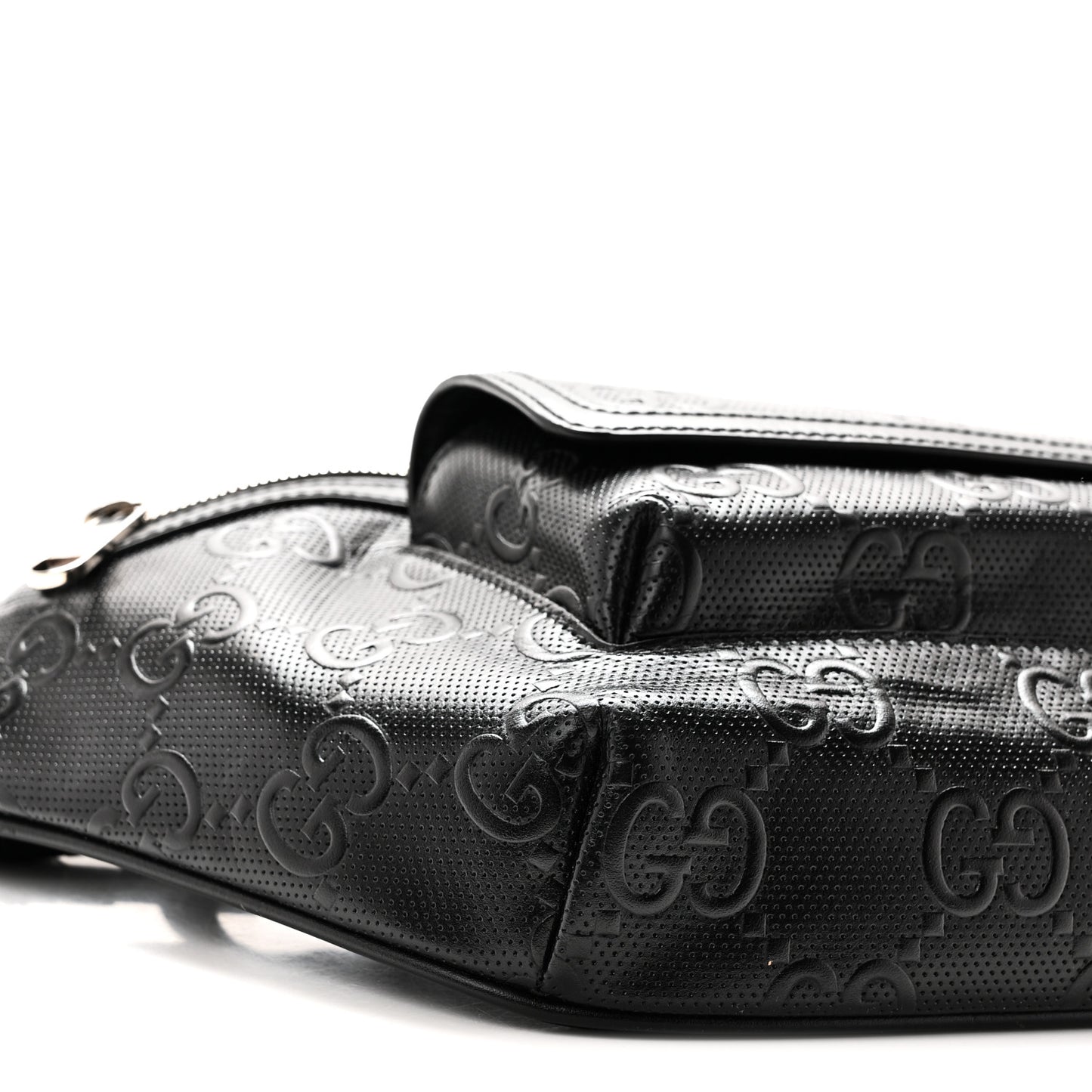 Calfskin GG Tennis Embossed Pocket Belt Bag Black