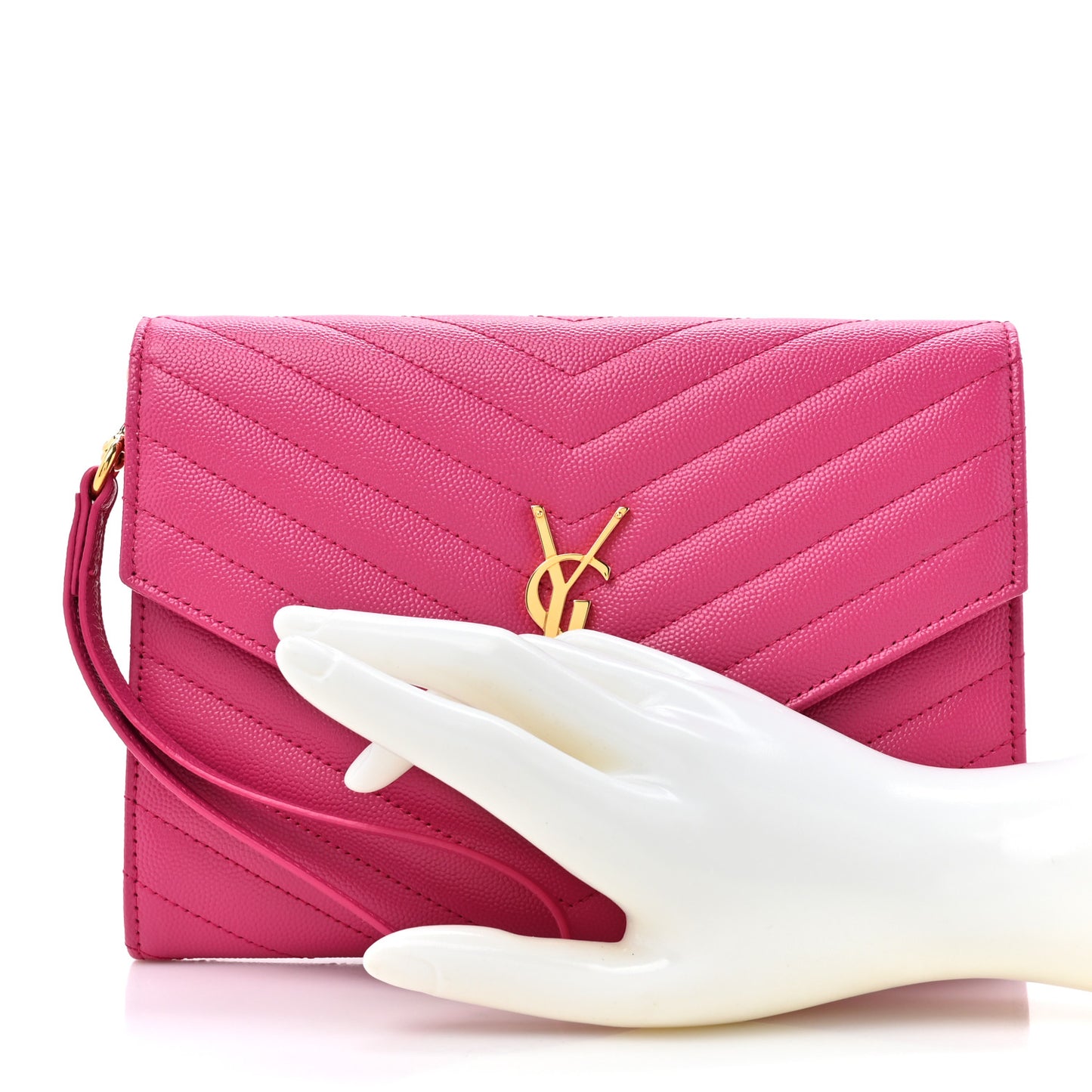 Grain De Poudre Matelasse Chevron Monogram Envelope Clutch Fuchsia