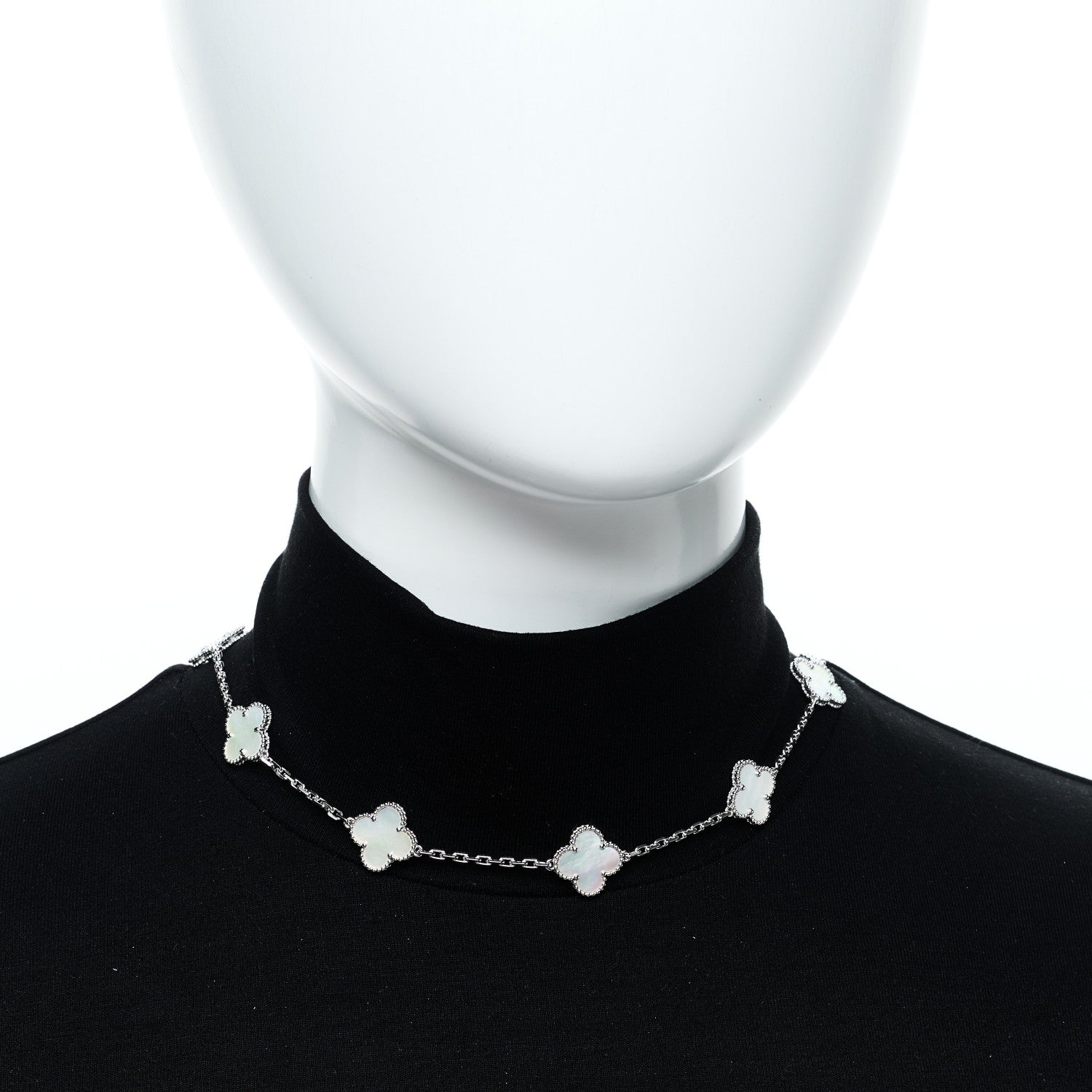 Van Cleef & Arpels 18K White Gold Mother of Pearl 10 Motifs Vintage Alhambra Necklace 2 of 9
