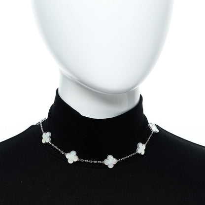 Van Cleef & Arpels 18K White Gold Mother of Pearl 10 Motifs Vintage Alhambra Necklace 2 of 9