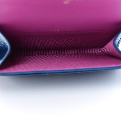 Chanel Lambskin Quilted Flap Card Holder Wallet Blue Pink 5 of 9