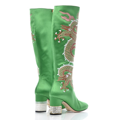 Gucci Silk Satin Malaga Kid Embroidered Candy Dragon Block-Heel Knee Boot 37 Palm 5 of 11