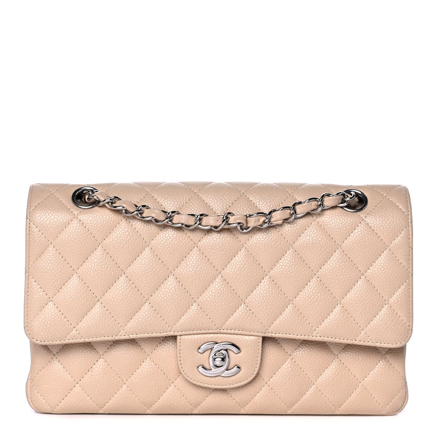 Caviar Quilted Medium Double Flap Beige