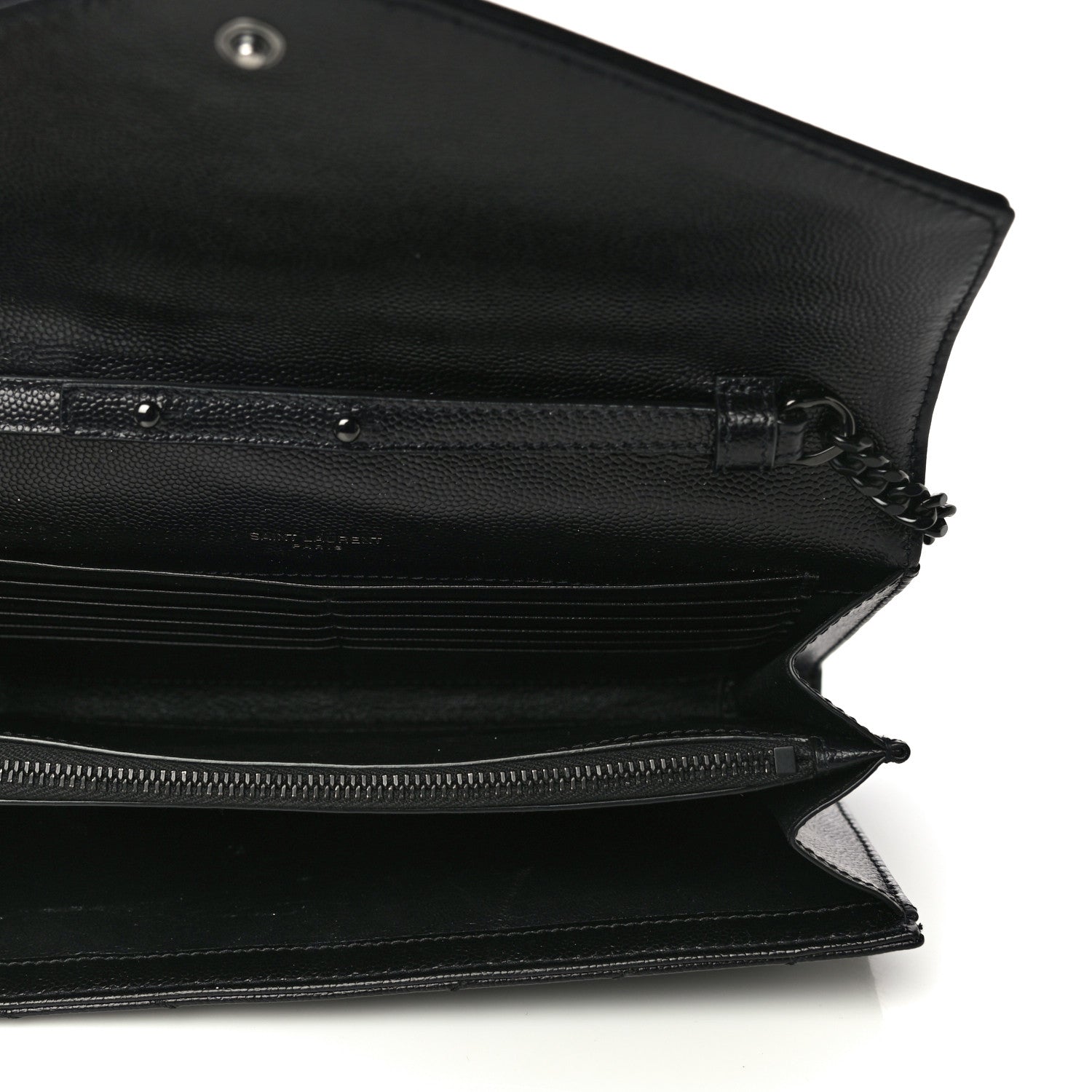Saint Laurent Grain De Poudre Matelasse Chevron Monogram Chain Wallet Black 5 of 17