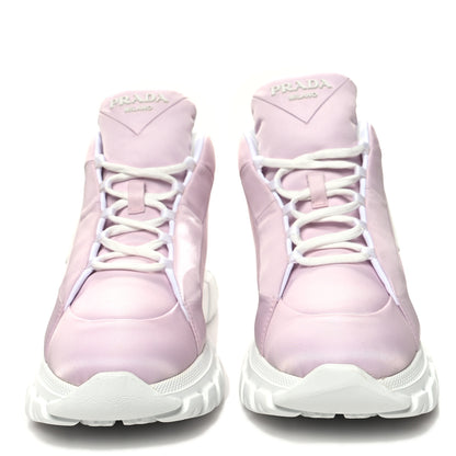 Prada Re-Nylon Gabardine Rubber Triangle Logo Quilted Womens Rush Piuma 50mm Mid Sneakers 36.5 Alabastro 2 of 9