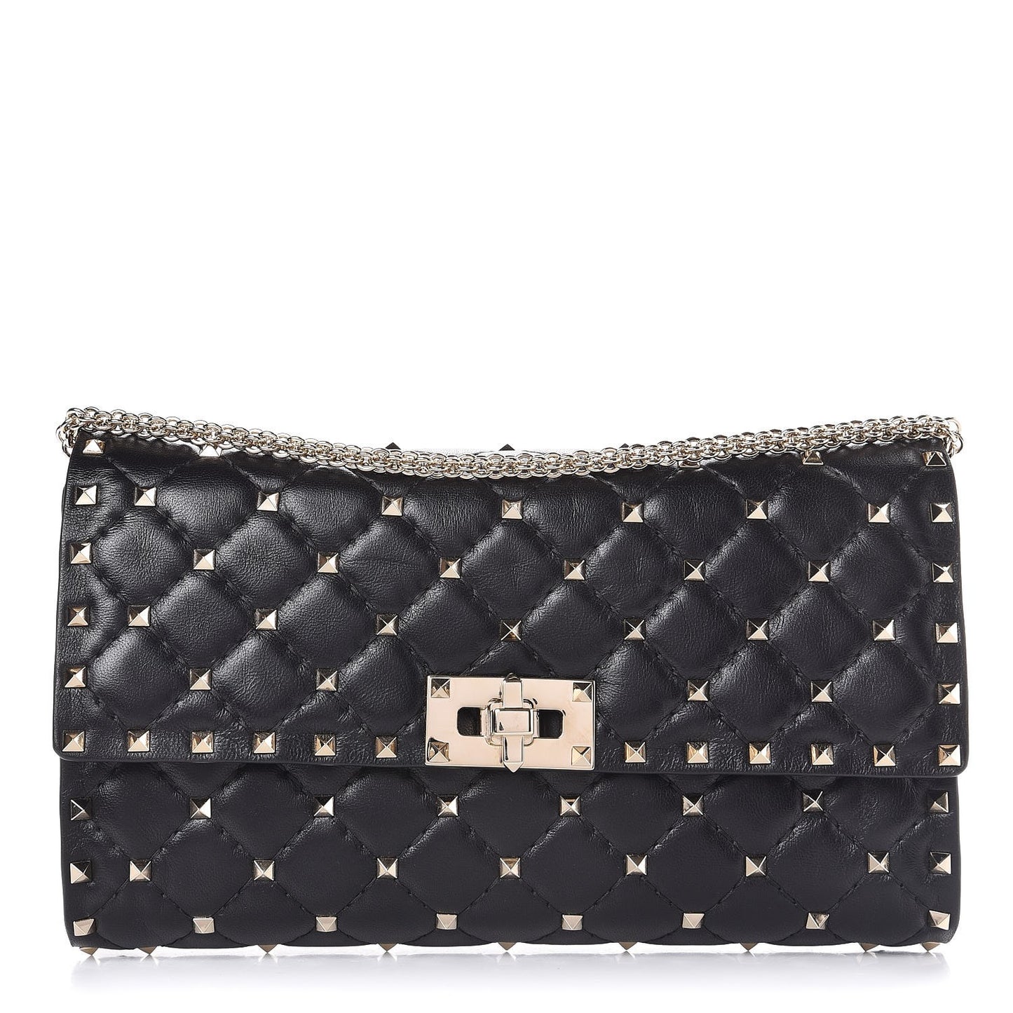 Lambskin Rockstud Spike Wallet on Chain Black