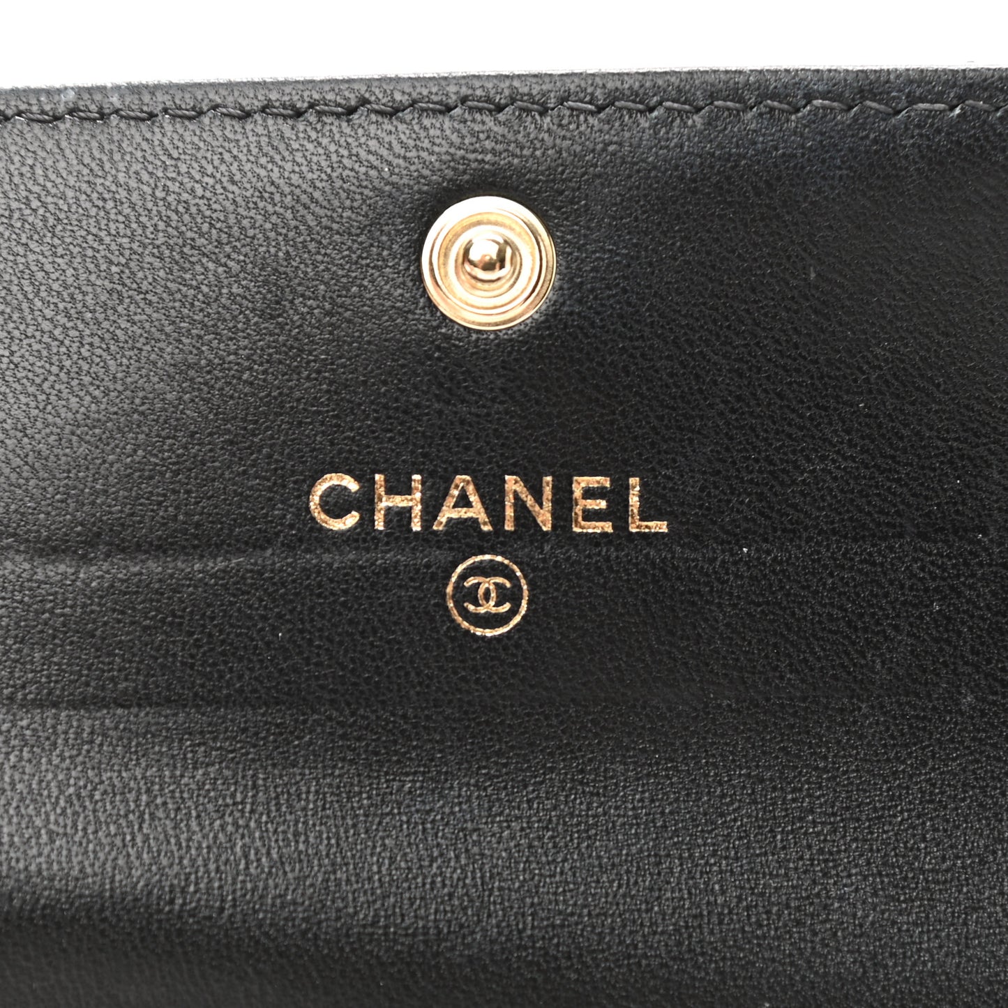 Lambskin Quilted CC Button Flap Card Holder Black