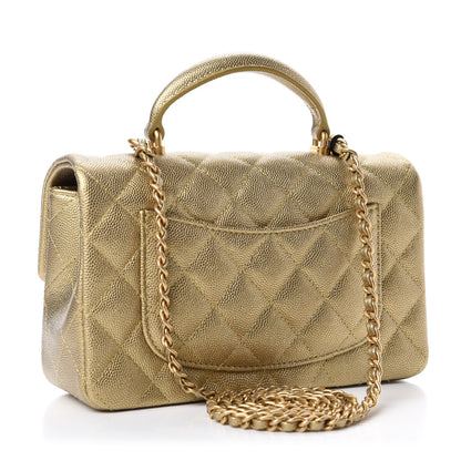 Chanel Metallic Caviar Quilted Mini Top Handle Rectangular Flap Gold 3 of 11