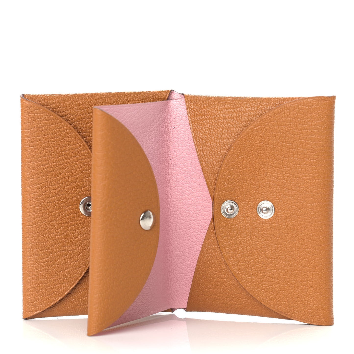 Chevre Mysore Verso Calvi Duo Card Case Caramel Rose Sakura