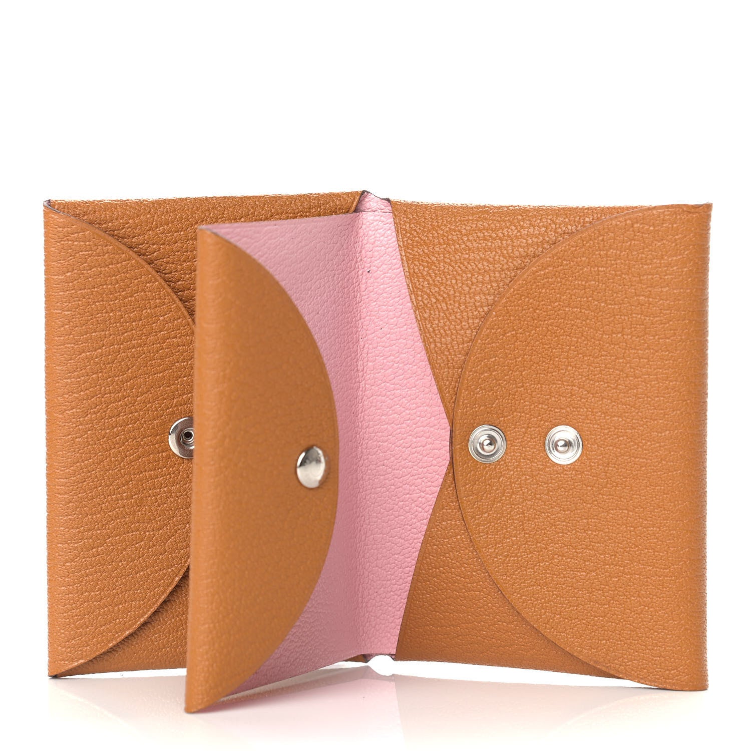 Hermes Chevre Mysore Verso Calvi Duo Card Case Caramel Rose Sakura 5 of 7