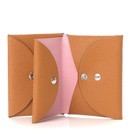 Hermes Chevre Mysore Verso Calvi Duo Card Case Caramel Rose Sakura 5 of 7