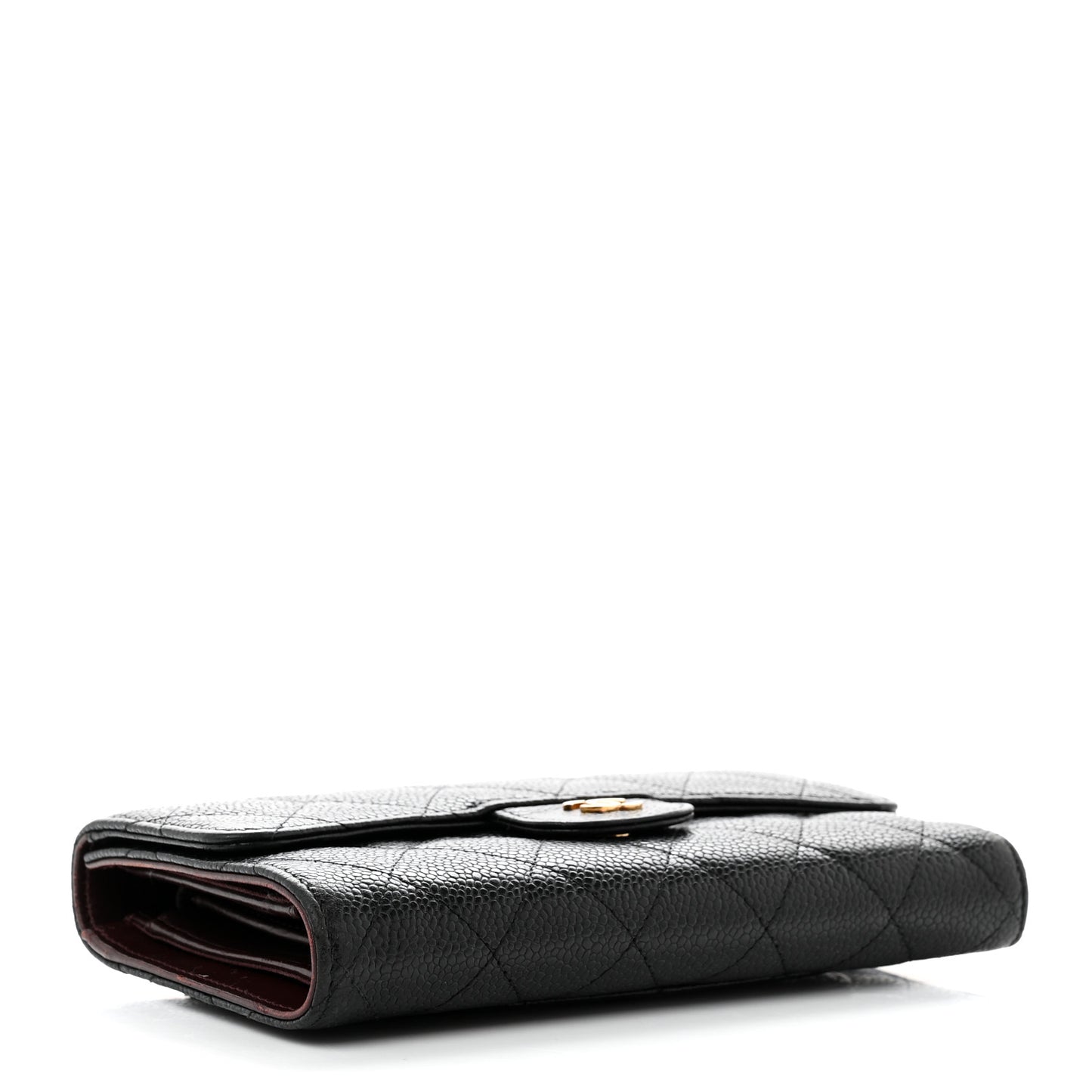 Caviar Quilted Long Flap Wallet Black
