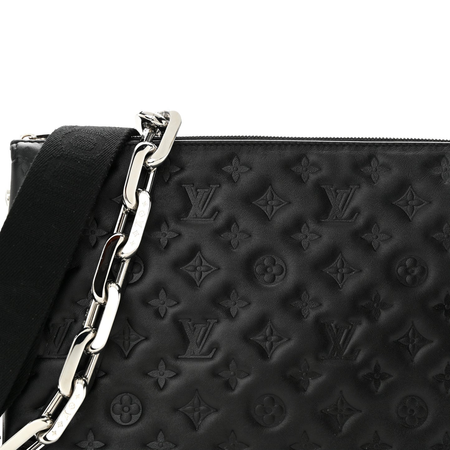 LOUIS VUITTON Lambskin Embossed Monogram Coussin MM Black