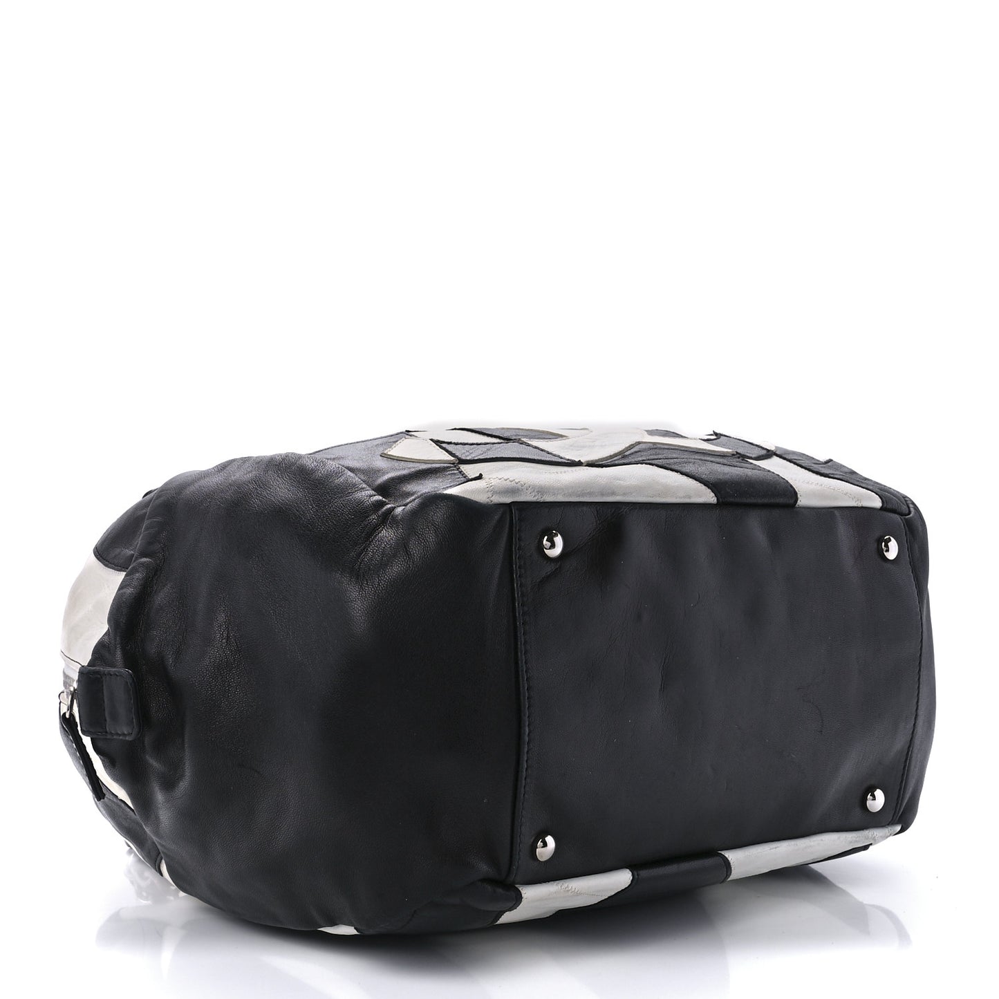 Lambskin CC Patchwork Shoulder Bag Black White
