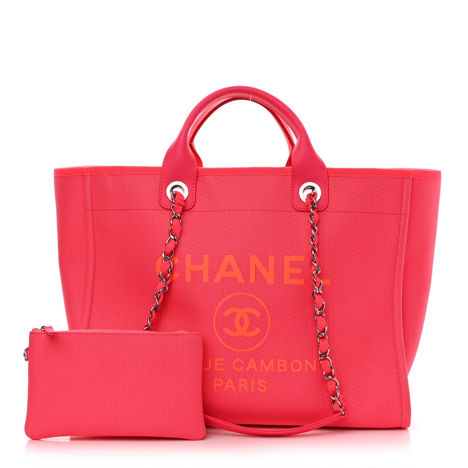 Chanel Mixed Fibers Calfskin Medium Deauville Tote Pink Orange 1 of 11