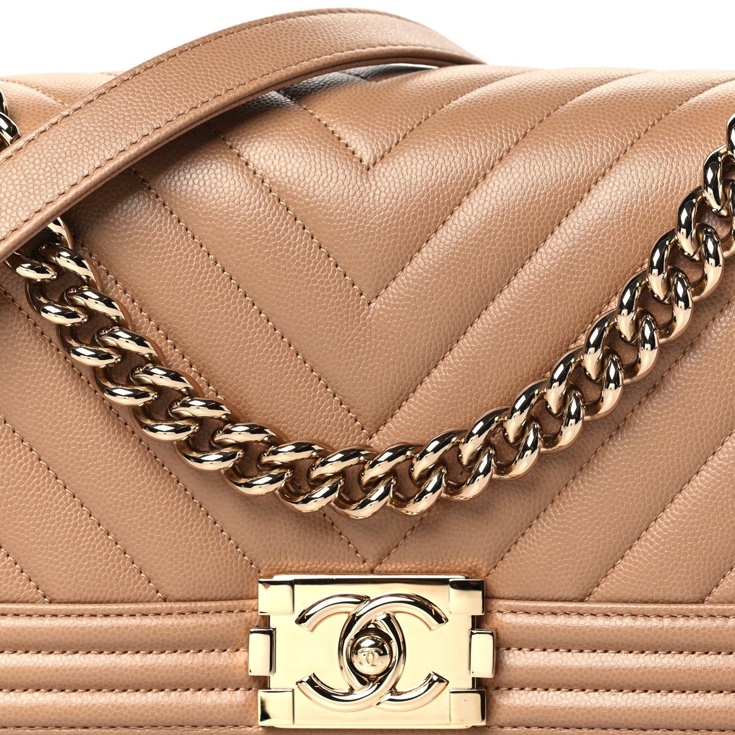 Chanel Caviar Chevron Quilted Medium Boy Flap Beige 8 of 11
