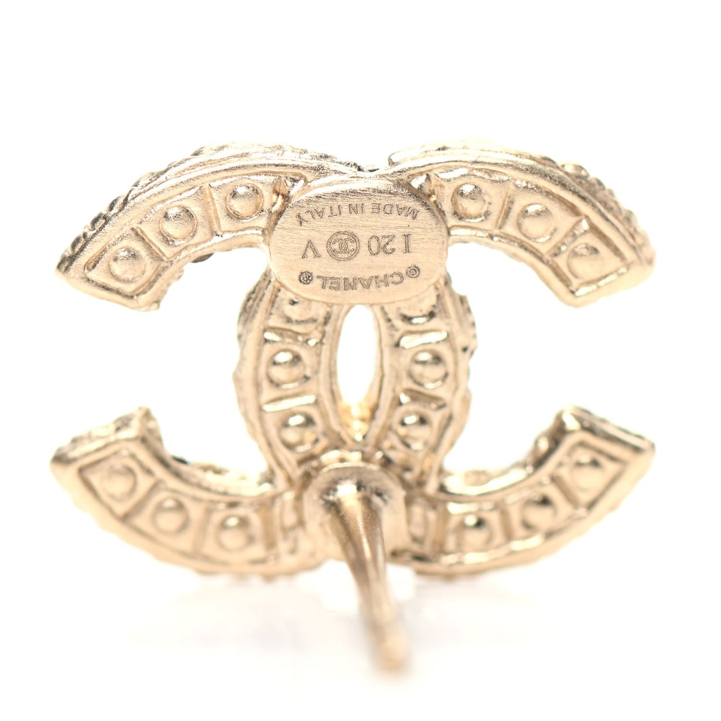 Pearl Crystal CC Stud Earrings Gold