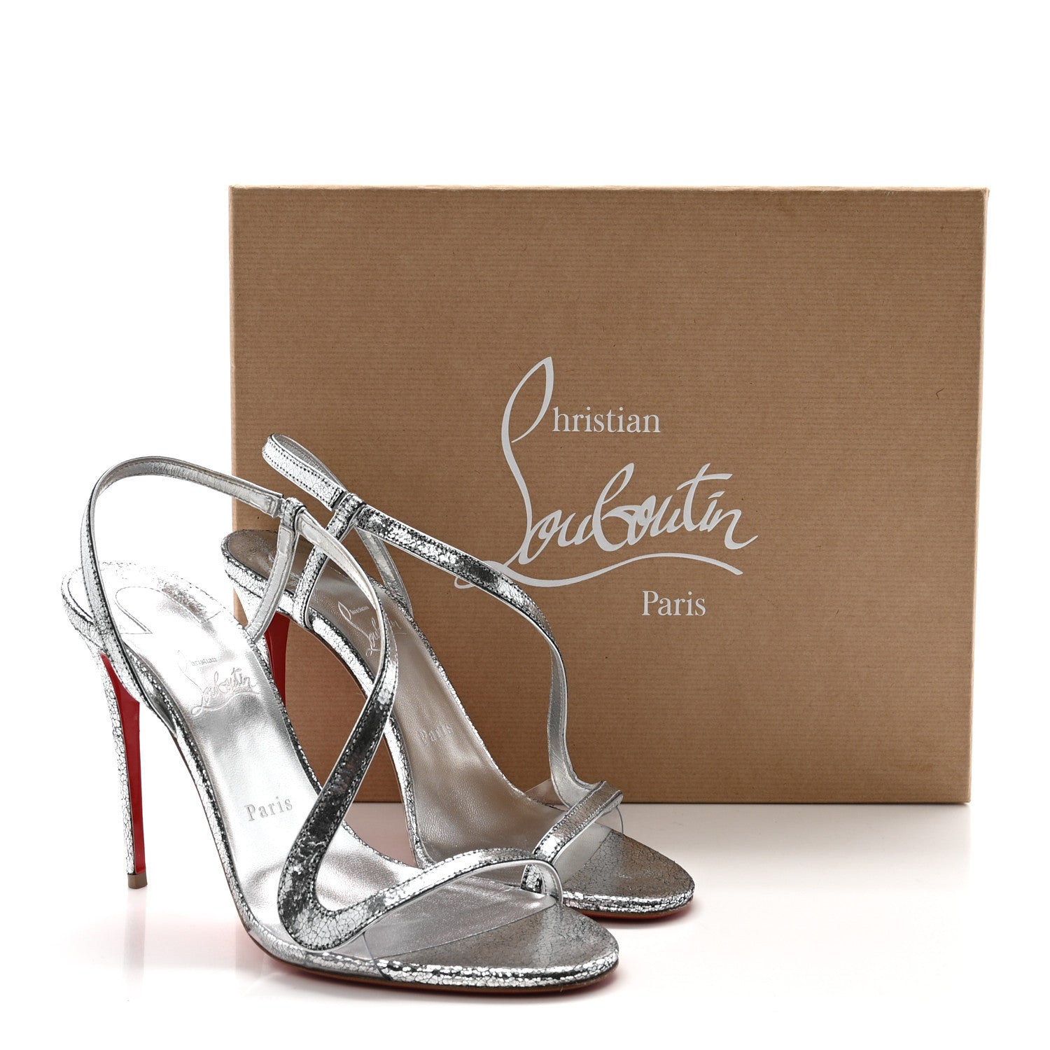 Christian Louboutin Laminato Manoir PVC Rosalie 100 Sandals 39.5 Silver 9 of 9