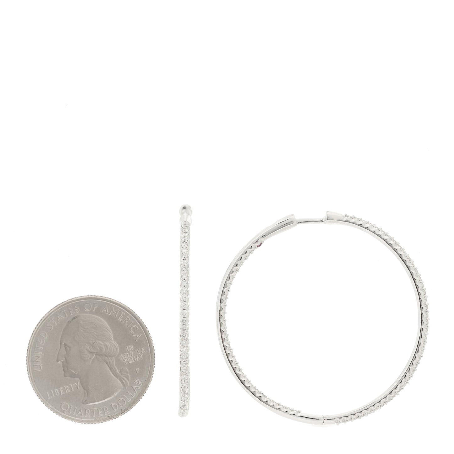 18K White Gold Diamond 1.34ctw Inside Outside Hoop Earrings