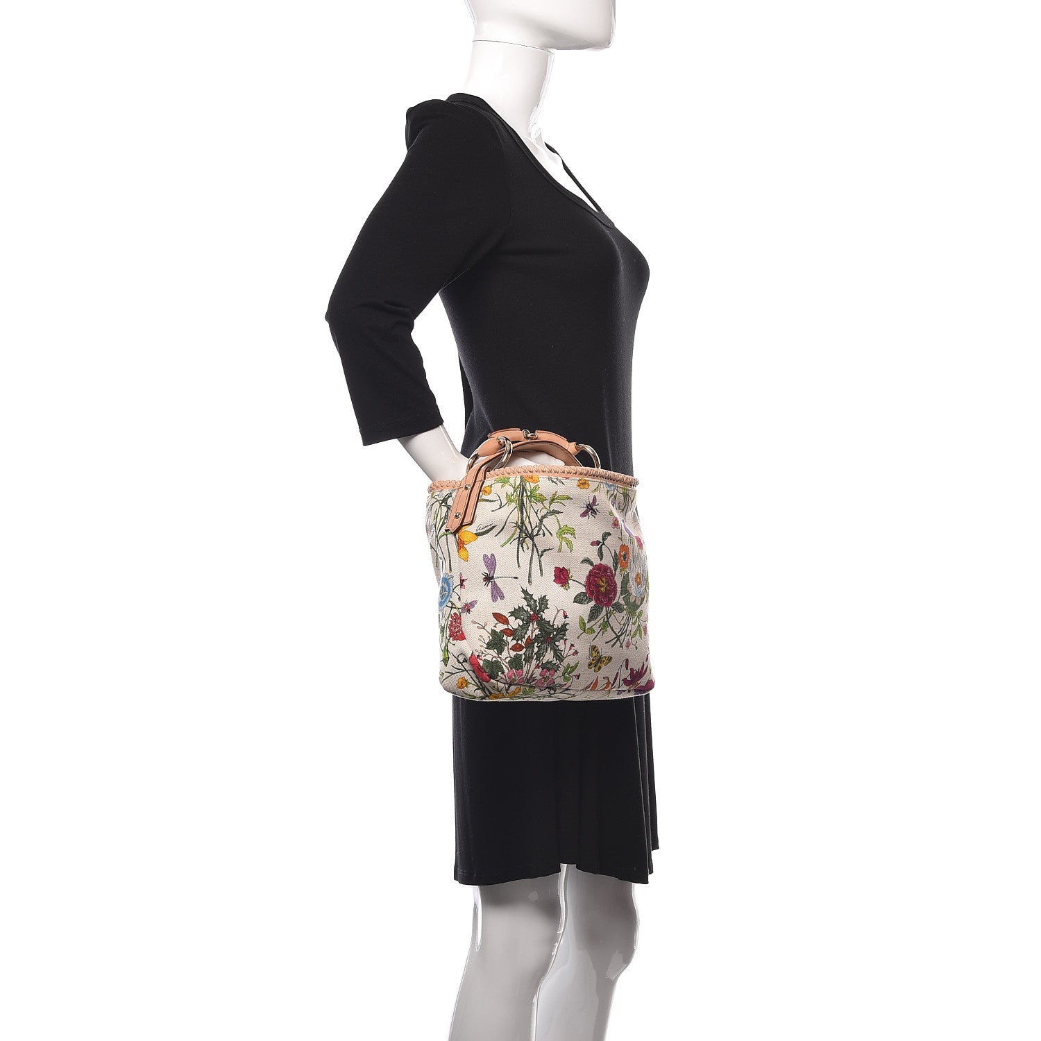 Gucci Canvas Flora Floral Small Horsebit Chain Hobo 2 of 11