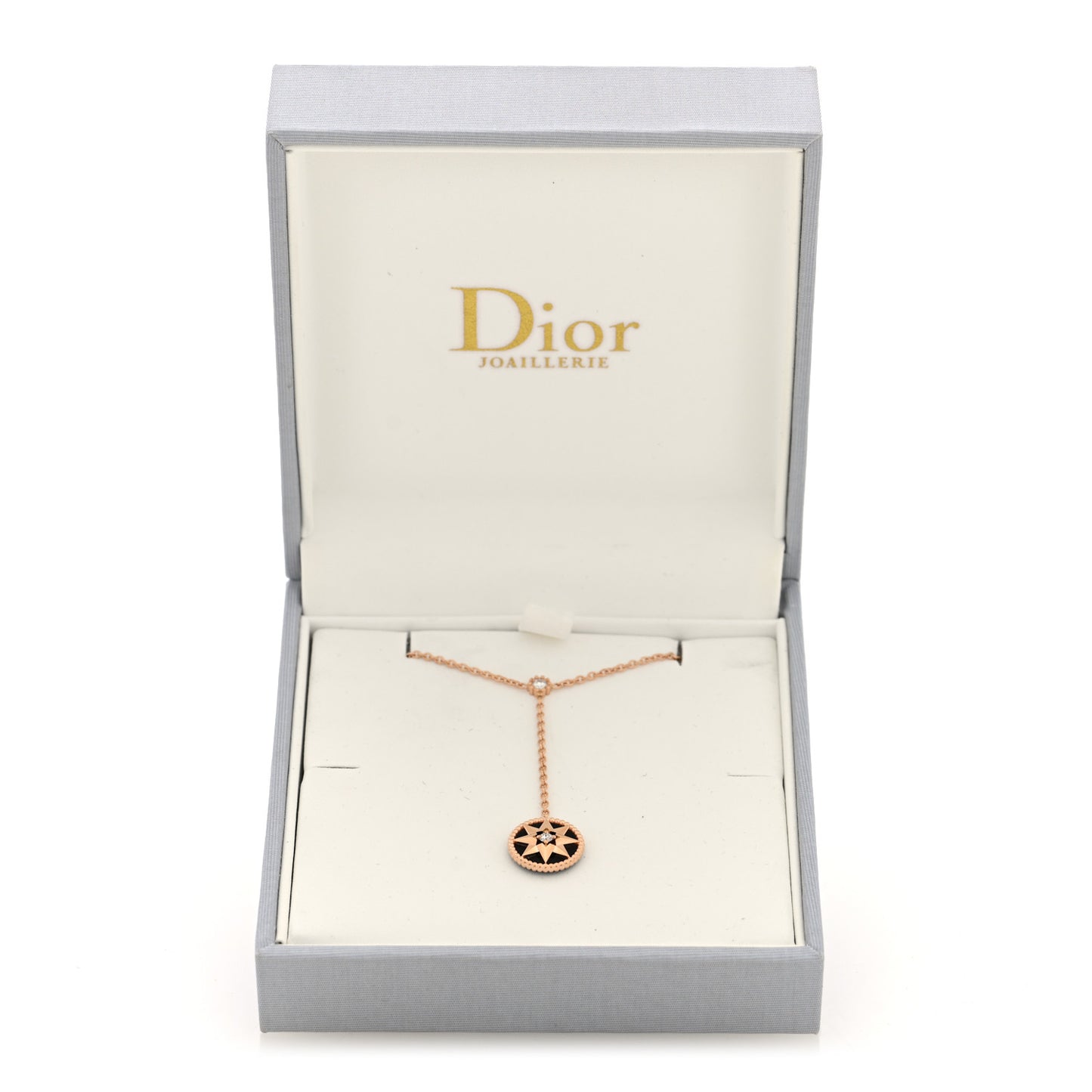 18K Rose Gold Diamond Black Onyx Rose Des Vents Y Necklace