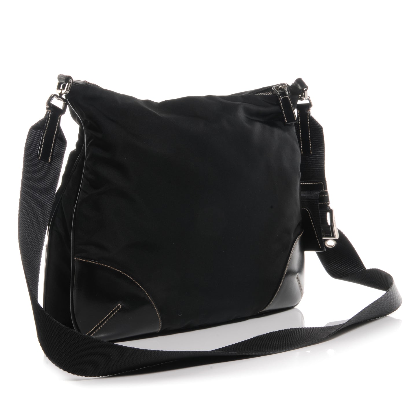 Nylon Flat Messenger Bag Black