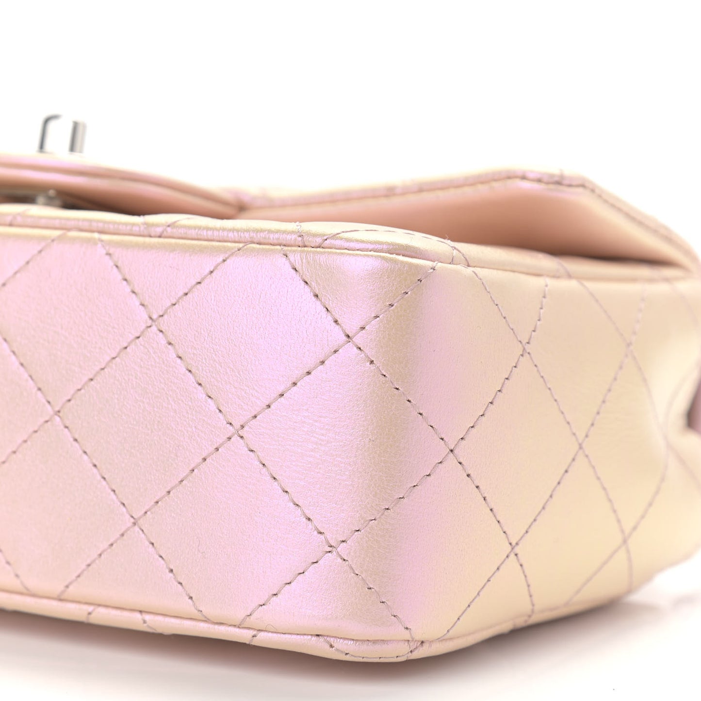 Iridescent Calfskin Quilted Mini Rectangular Flap Pink