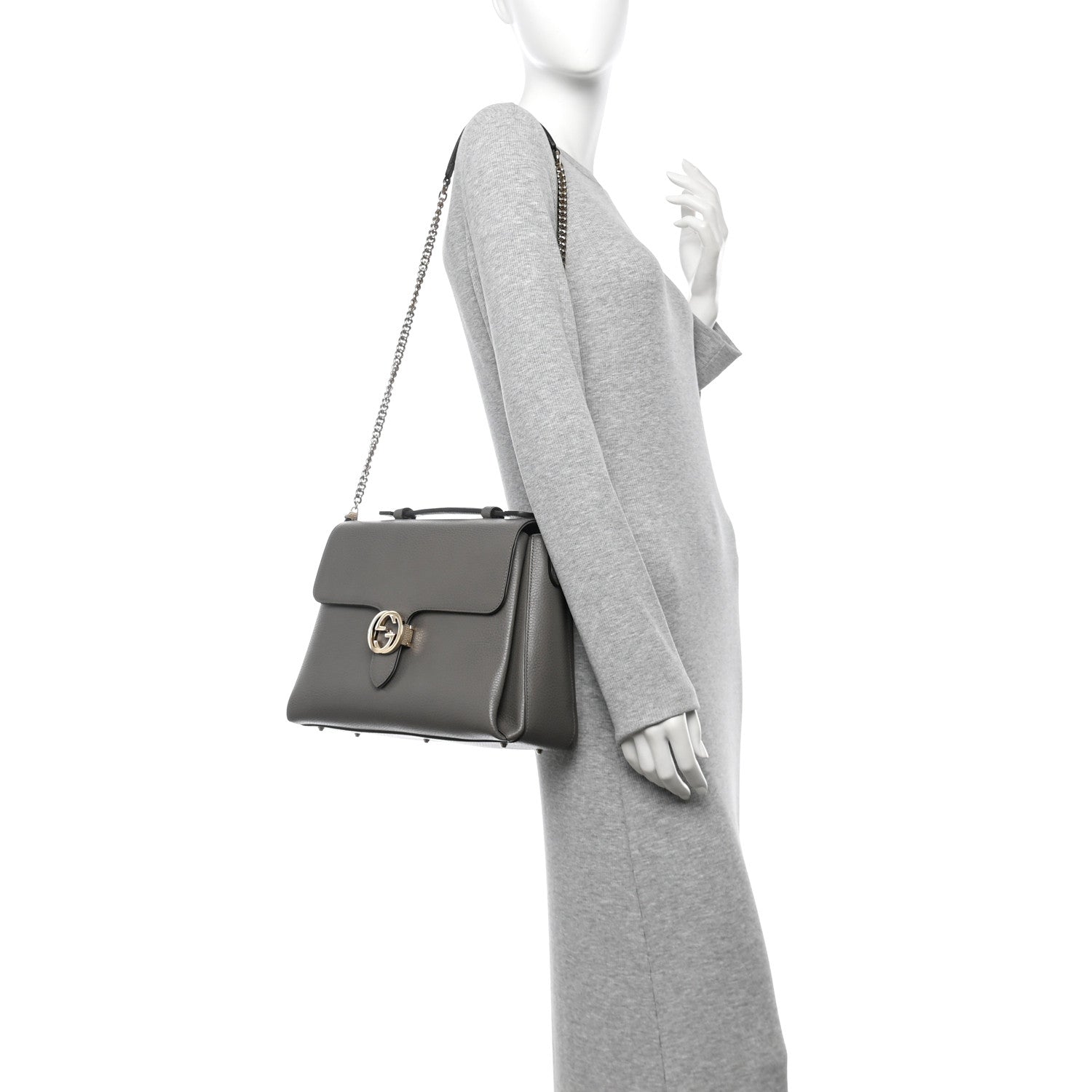 Gucci Dollar Calfskin Interlocking G Top Handle Shoulder Bag Loess 2 of 10