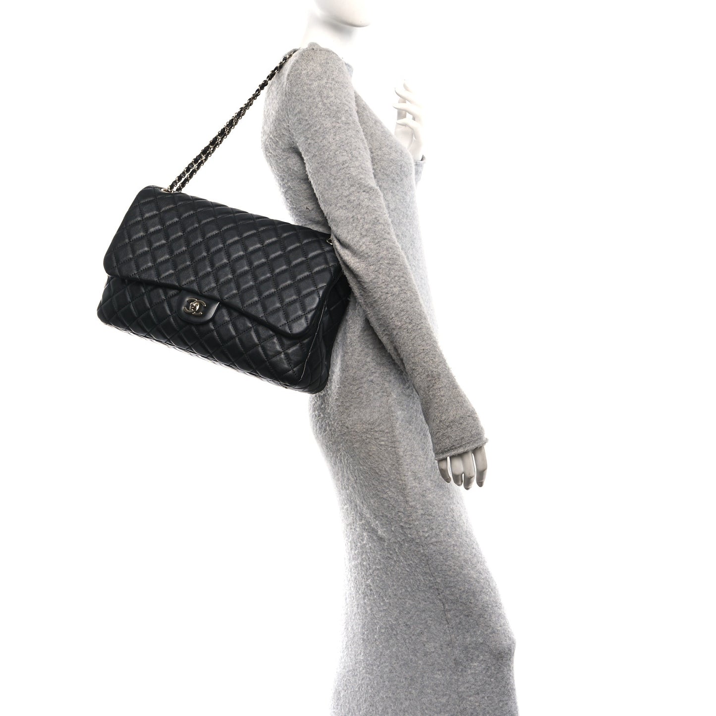 Calfskin Quilted Small XXL Travel Flap Bag Black