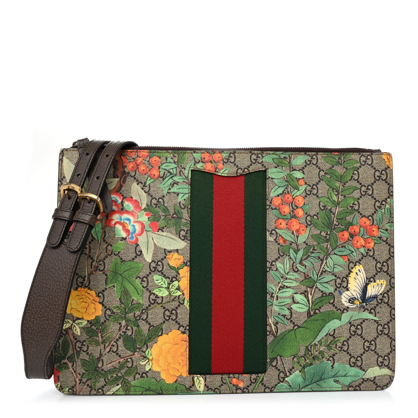 GG Supreme Monogram Tian Web Large Flat Messenger Beige Multicolor New Acero