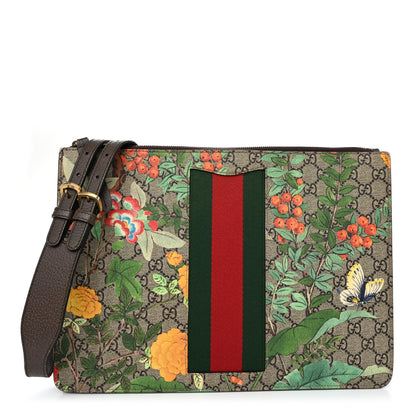 Gucci GG Supreme Monogram Tian Web Large Flat Messenger Beige Multicolor New Acero 1 of 10
