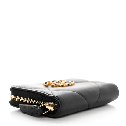 Chanel Lambskin Quilted Chanel 19 Zip Around Coin Purse Wallet Black 4 of 9