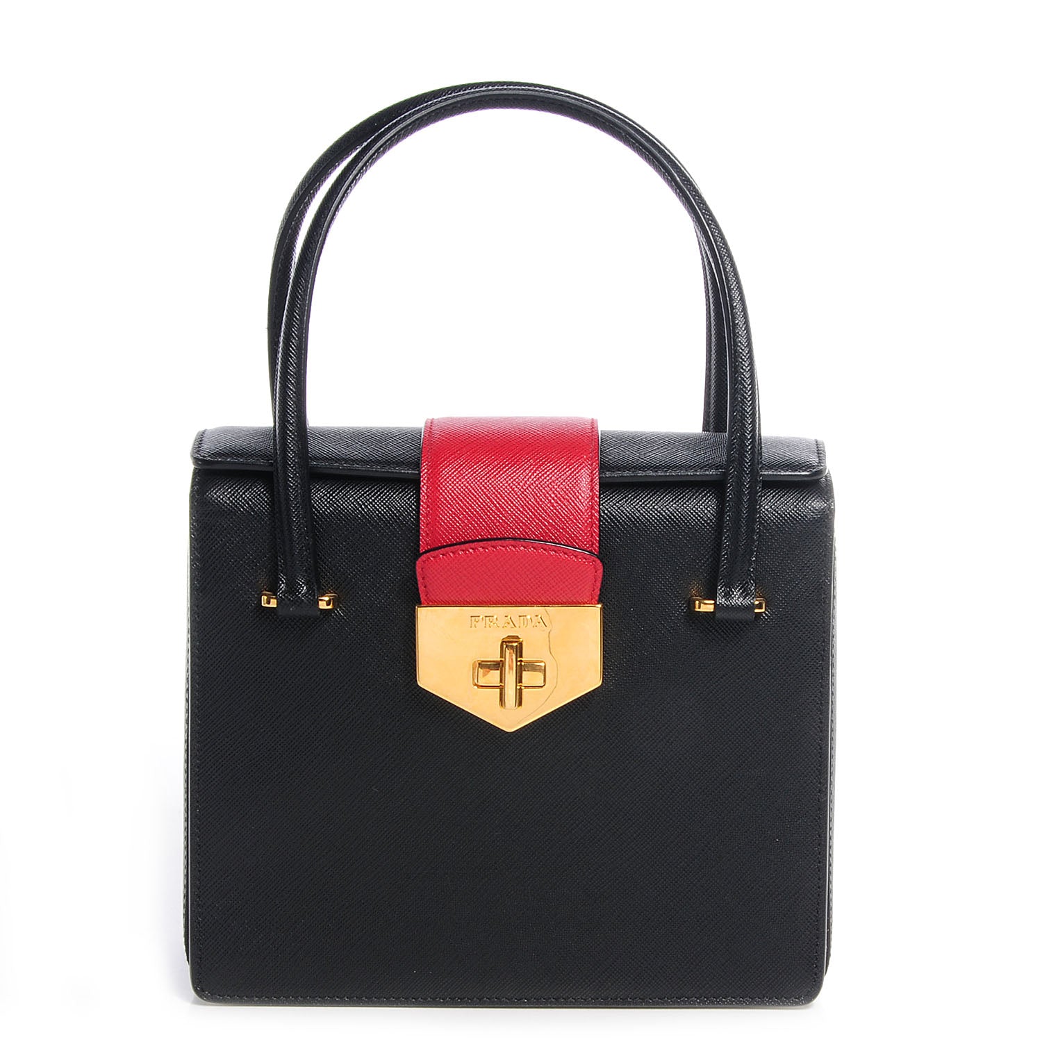 Prada Saffiano Tri-Color Turn Lock Satchel Black Talco Rosso 1 of 10