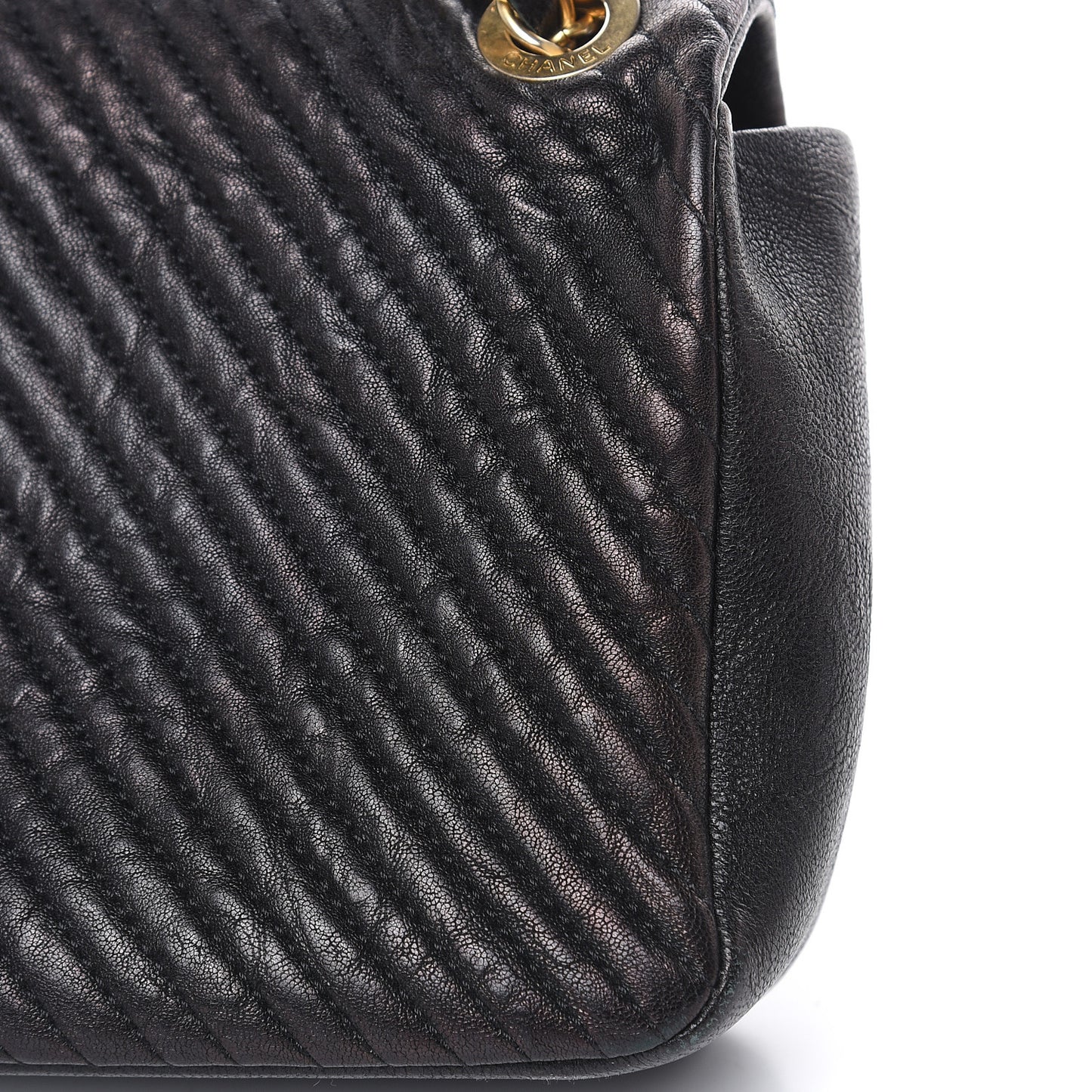 Calfskin Chevron Quilted Medium Surpique Flap Black