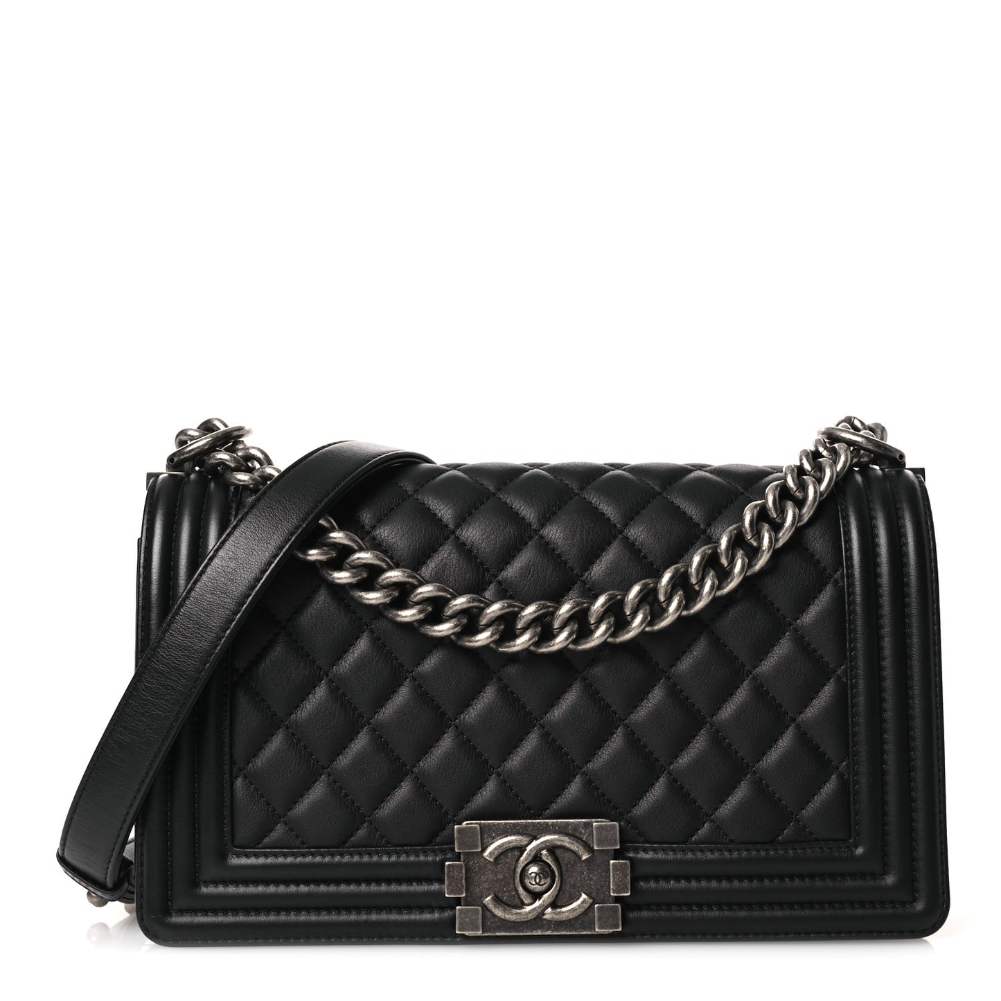 Calfskin Quilted Medium Boy Flap Black